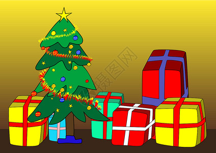 圣诞树和礼物气氛情绪嘉年华展示绘画漫画手绘卡通片庆典插图背景图片