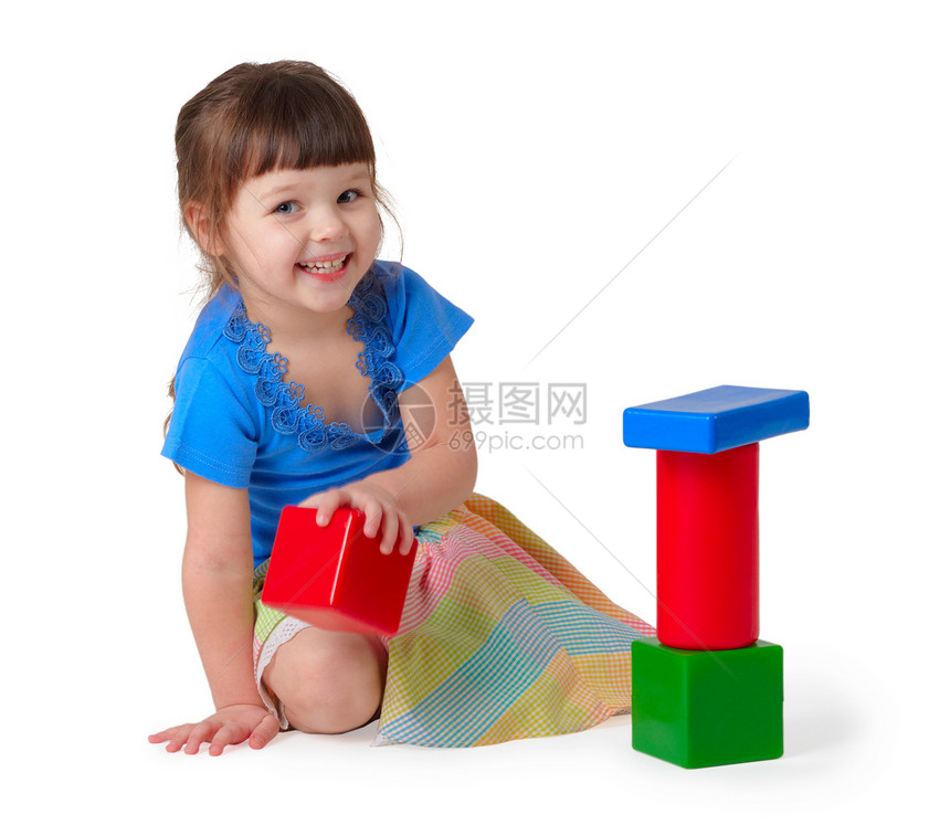 女孩玩玩具座位金字塔投掷婴儿欢乐玩物笑脸蓝色快乐橙子图片