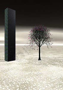 建筑和树木中心白色粉色城市绿色生态天空背景图片