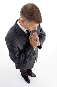 祈祷商务人士的高角度视图高清图片