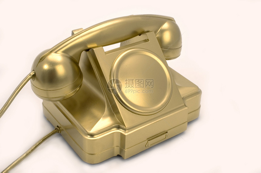 黄金电话电讯听筒金子古董乡愁白色电话怀旧技术器具图片
