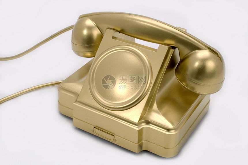 黄金电话金子怀旧技术乡愁古董器具电讯白色电话听筒图片