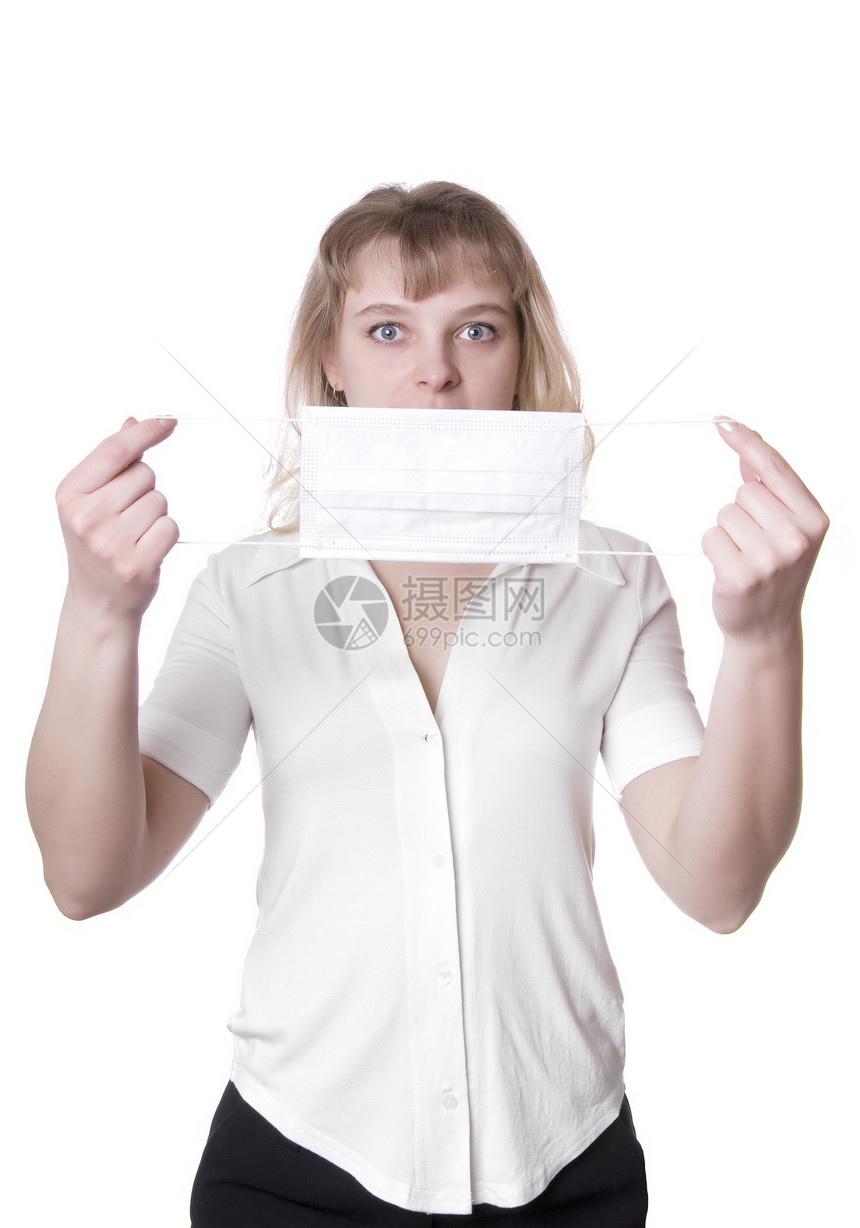戴保护面罩的年轻妇女女士面具预防恐慌女性女孩药品医疗流感卫生图片