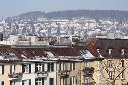 苏黎世市去年冬天的一个月高清图片