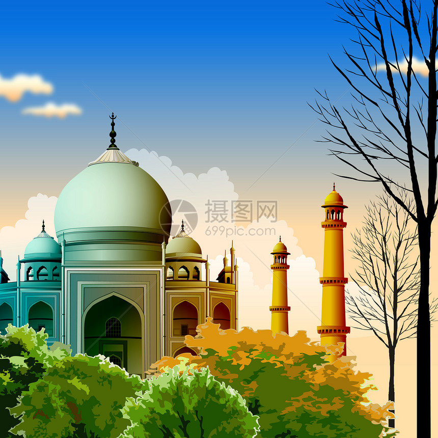 印度阿格拉 Taj Mahal历史纪念碑世界旅行建筑学奇迹插图图片