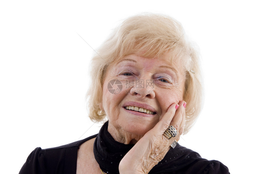 微笑的老女人的肖像女性成人水平长老工作室奶奶母亲女士冒充姿势图片