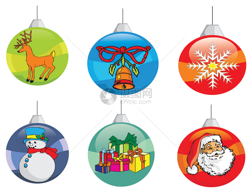 圣诞节装饰节日圆形挂件插图钟声礼物雪人灯泡图片