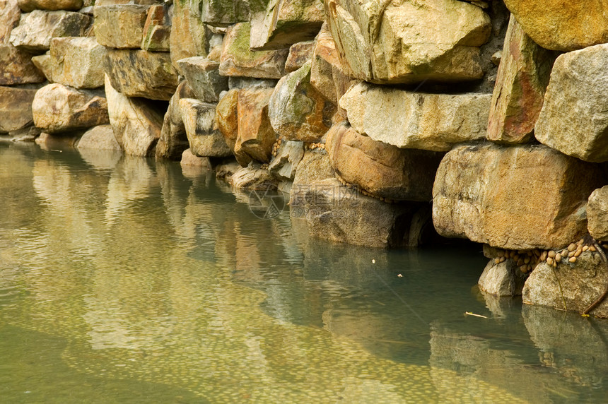 石池瀑布反射溪流池塘院子反思公园花园流动石头图片