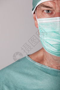 男性外科医生绿色医疗灰色卫生男人药品保健面具手术背景图片