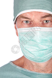 男性外科医生面具卫生药品保健白色男人绿色手术医疗背景图片