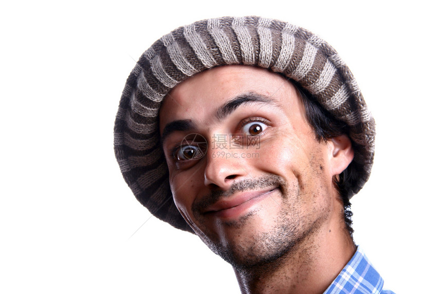 临时男子肖像期望白色男人思维帽子皮肤幸福男性微笑蓝色图片