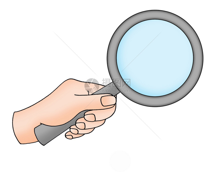 带有放大镜的手掌插图眼镜探索侦探绘画检查卡通片眼睛阅读证据图片