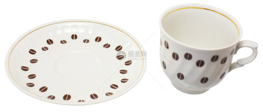 杯和碟棕色咖啡具飞碟仪式白色装饰品边界粮食图片