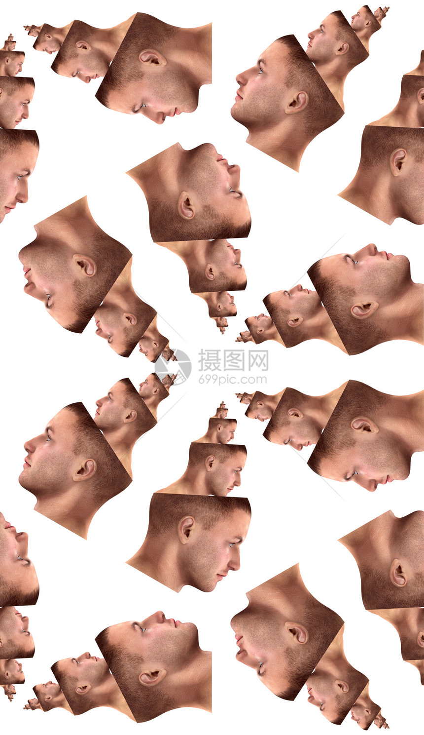 无缝无缝重复思维面孔数字轮廓鼻子男性脖子耳朵男人图片
