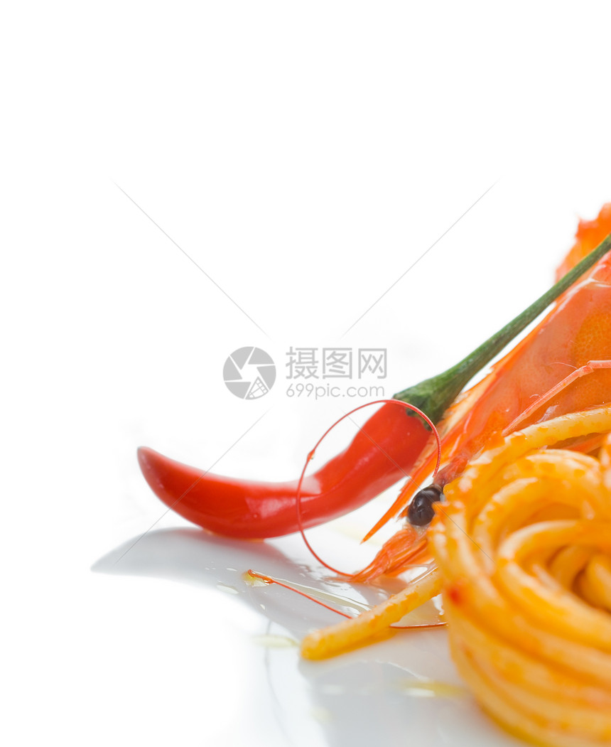 意大利面和辣虾食谱蔬菜烹饪辣椒餐厅饮食晚餐午餐减肥盘子图片