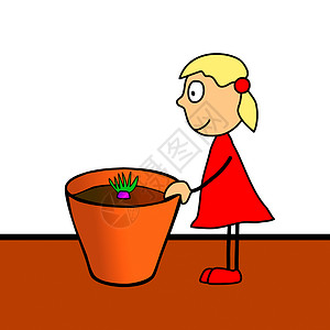 种植花花植物花艺漫画收费女孩关怀植物学卡通片种子体贴背景图片