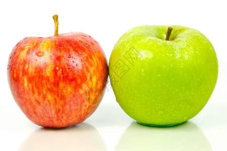 红和绿苹果食物白色红色绿色背景图片