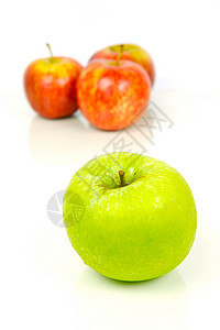 红和绿苹果红色绿色白色食物背景图片