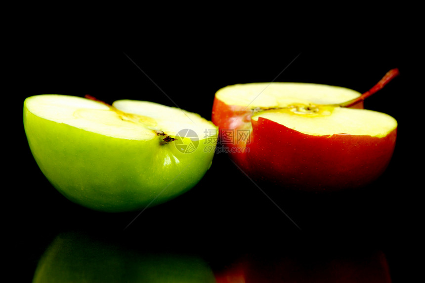 红和绿苹果绿色黑色红色食物图片