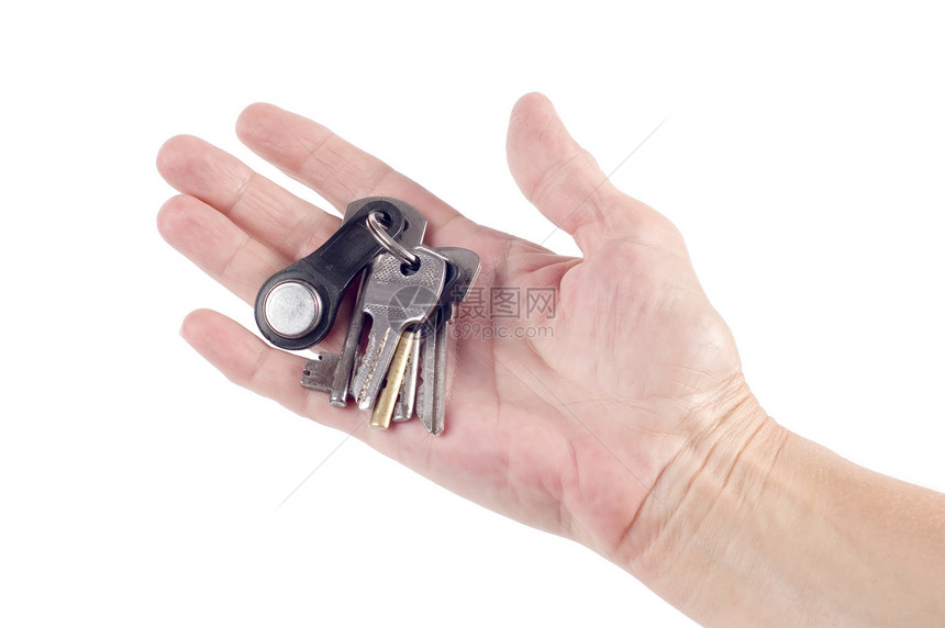 手键手指持股贸易钥匙白色协议金属房子安全锁定图片