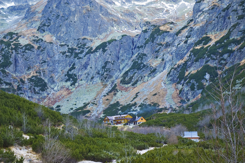 斯洛伐克塔特拉斯山脉高原客栈山脉小屋棚户区酒馆爬坡丘陵石头岩石首脑房子图片