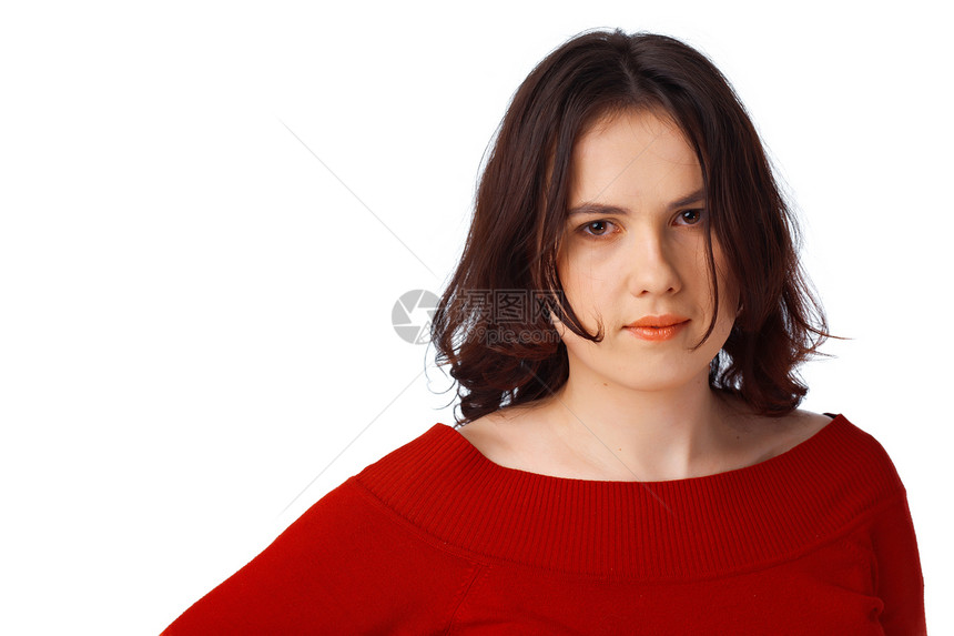 年轻女孩的近亲红色工作室球衣白色女性女士图片