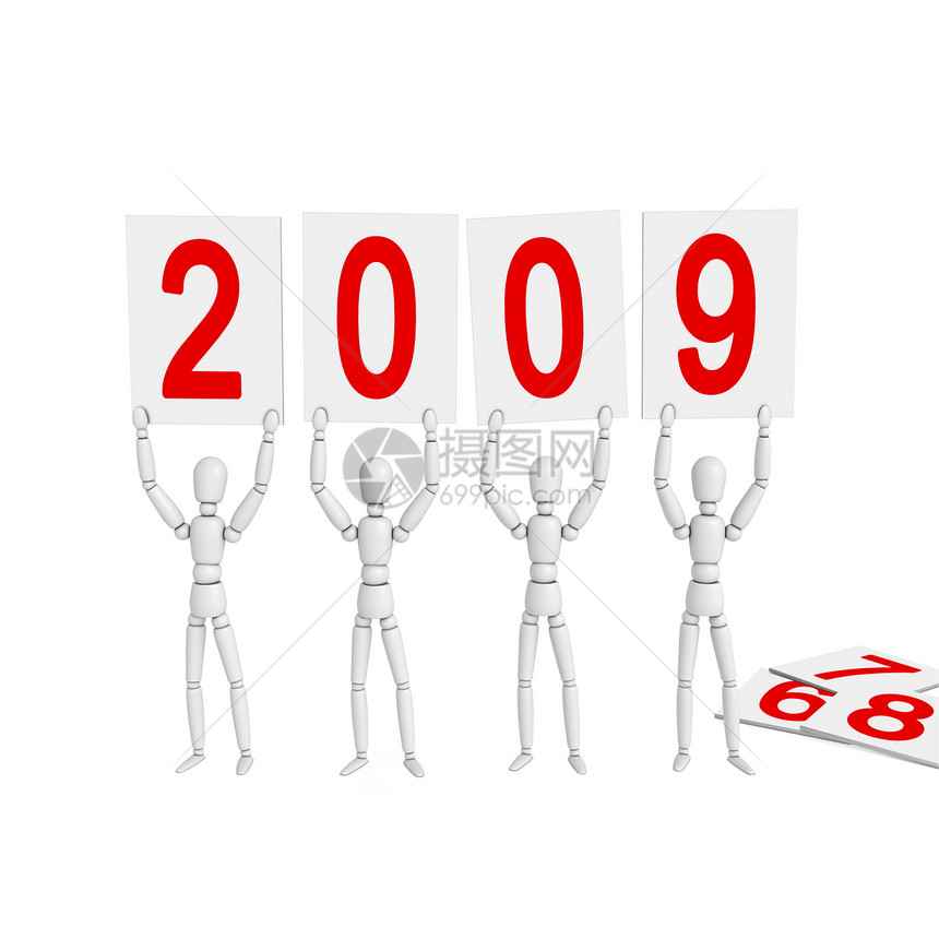 欢迎2009年新年广告木偶空白商业数字红色广告牌白色邮政盘子图片