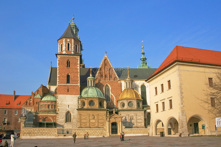 中世纪克拉科夫教会大教堂天空日落爬坡历史纪念碑蓝色市场旅游图片