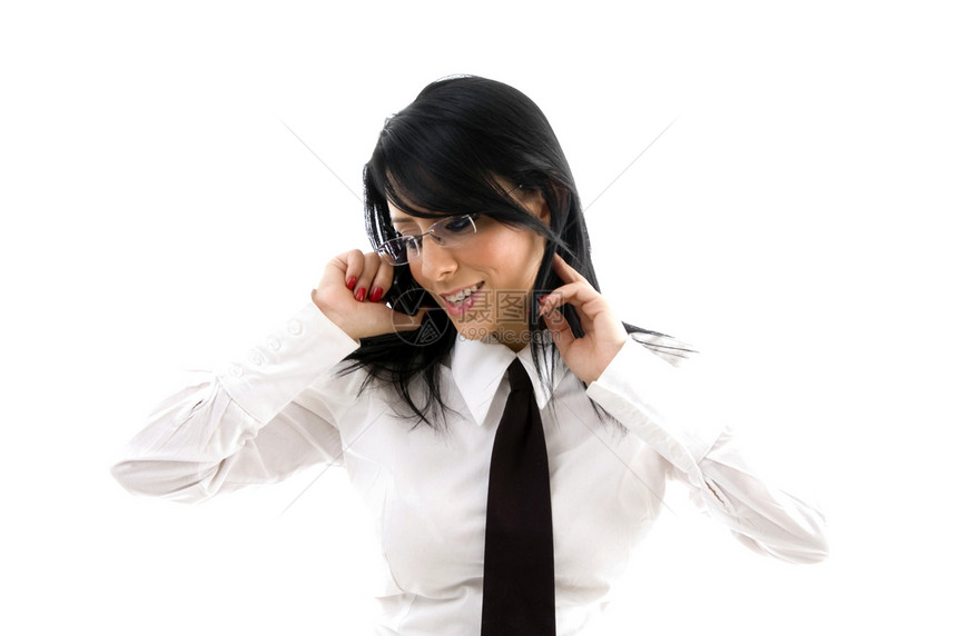 青年女商务人士在手机上交谈经理员工成功商务眼镜成人冒充女士工作室律师图片