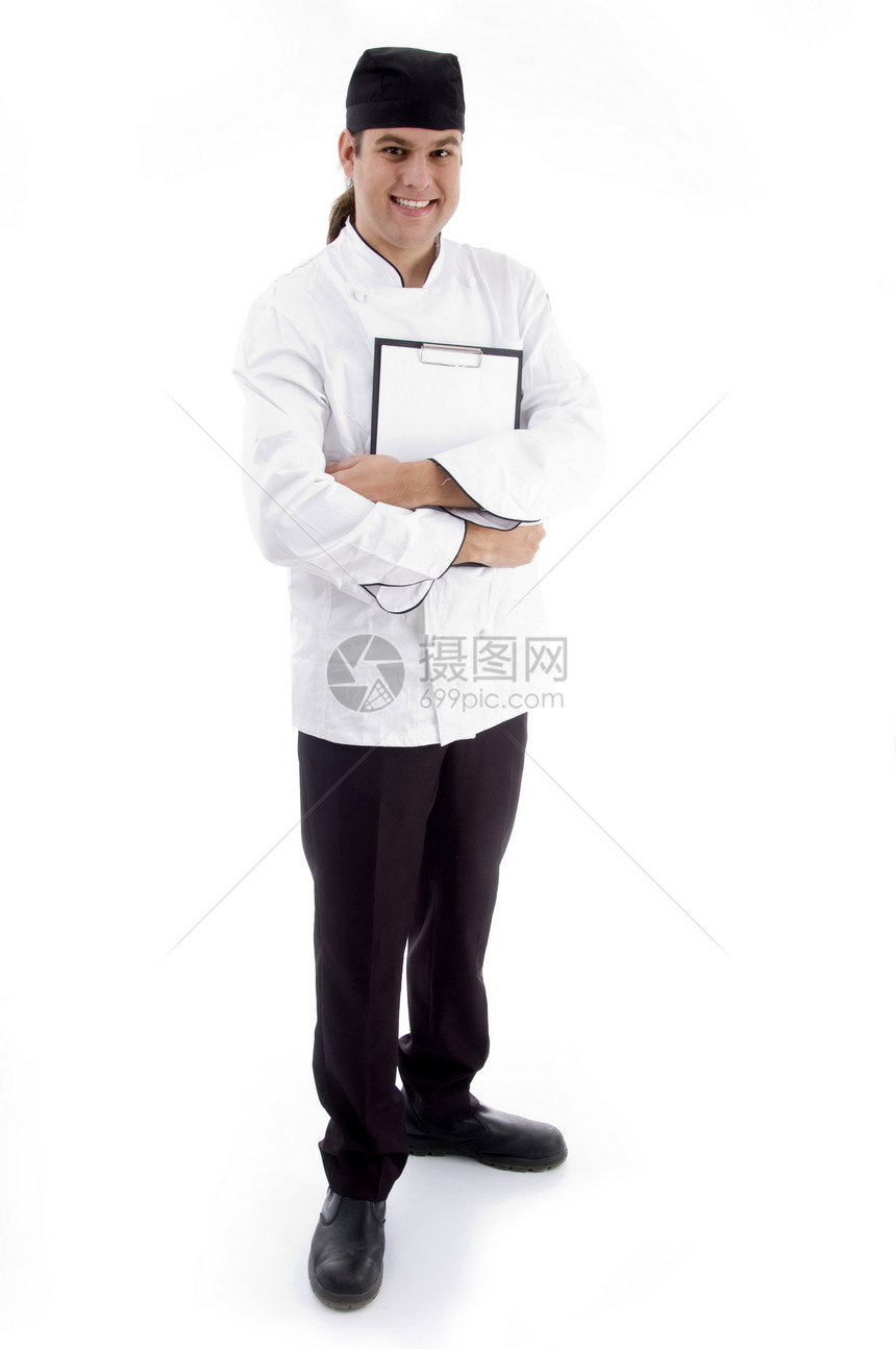 英俊厨师的全身姿势工作室白色男性成人冒充青年衣服烹饪男人职业图片