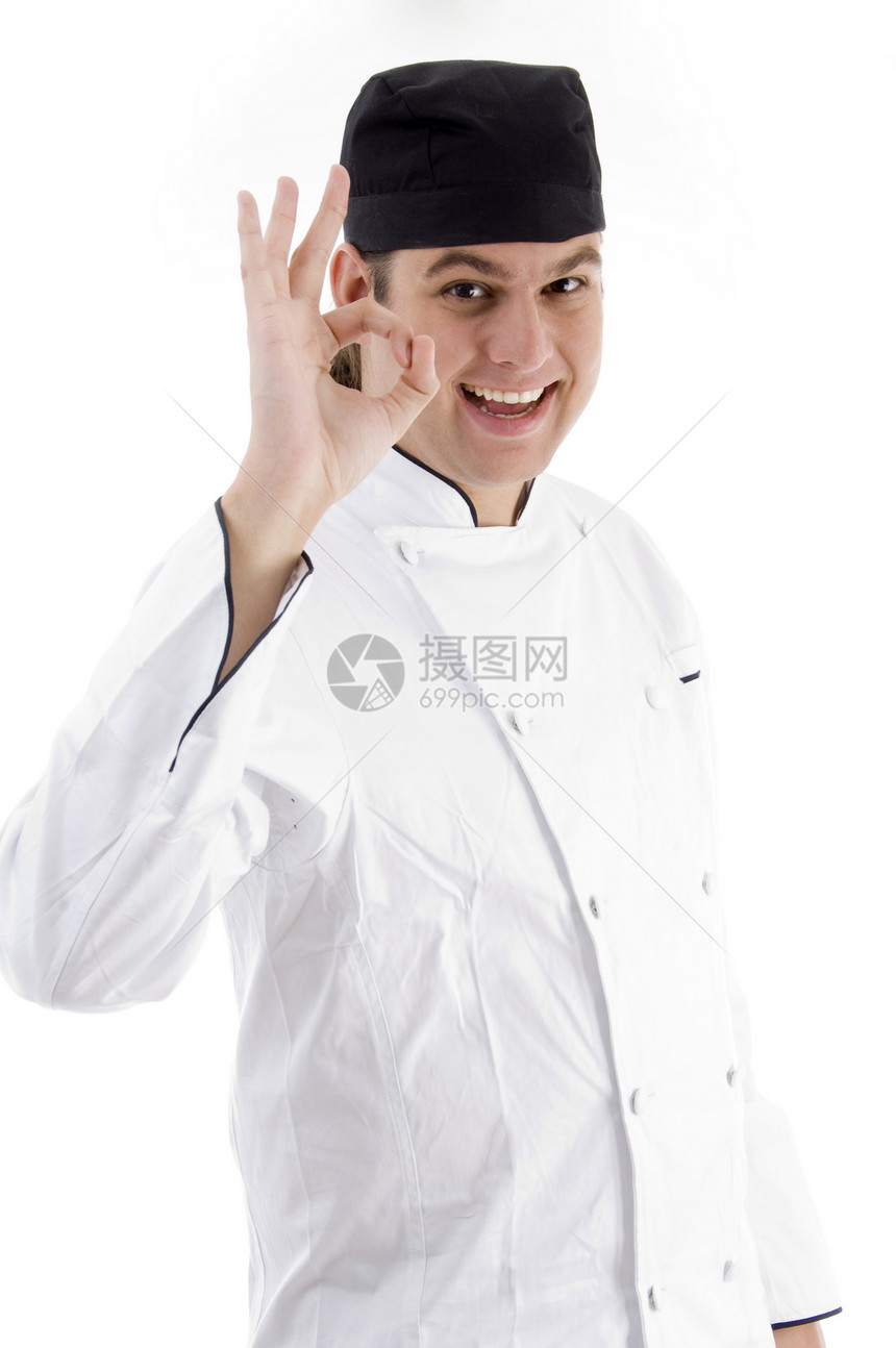 年轻厨师肖像白色工作室青年衣服冒充职业烹饪成人男性姿势图片
