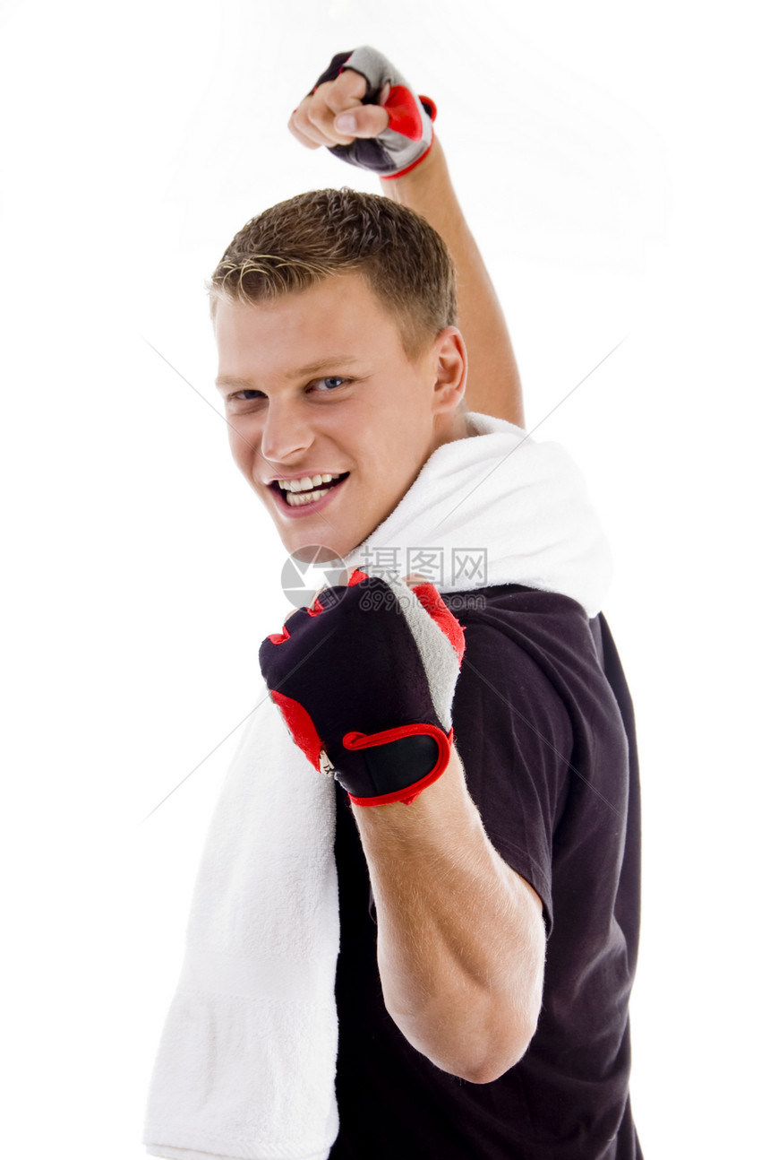 长成英俊的成年男子身体力量白色男性衣服数字运动健美肌肉手臂图片