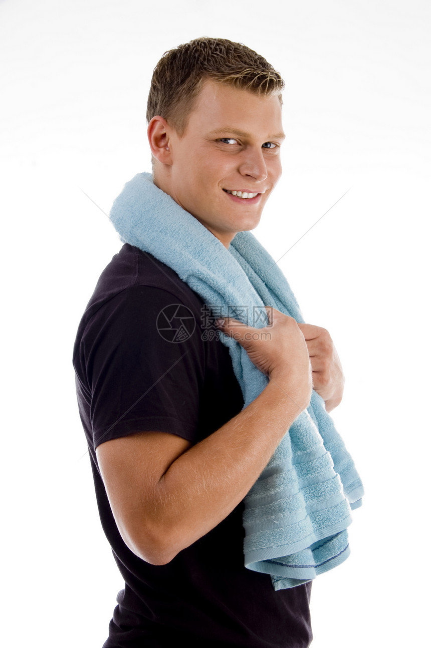 英俊的男性手毛巾侧面图片