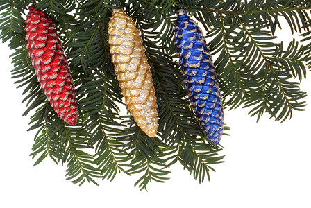 圣诞节装饰季节性松树玻璃球锥体背景图片