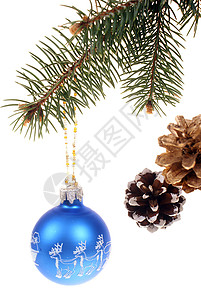 圣诞节装饰锥体玻璃球松树季节性背景图片