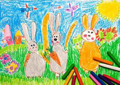 画画的兔子蓝天下兔子家族的画画之子背景