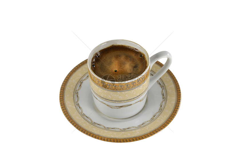 土耳其咖啡帝国脚凳杯子享受讲话泡沫乐趣白色图片