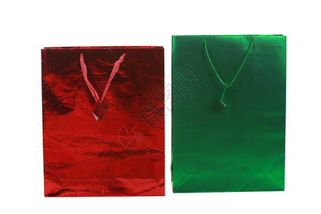 红色和绿色礼品袋标签礼物白色购物背景图片