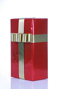 带金丝带的红礼礼包装生日丝带礼物金子盒子背景图片