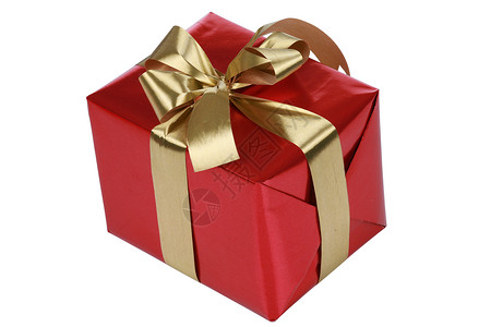 带金丝带的红礼礼盒子生日丝带礼物包装金子背景图片
