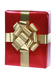 带金丝带的红礼礼礼物盒子包装丝带金子生日背景图片
