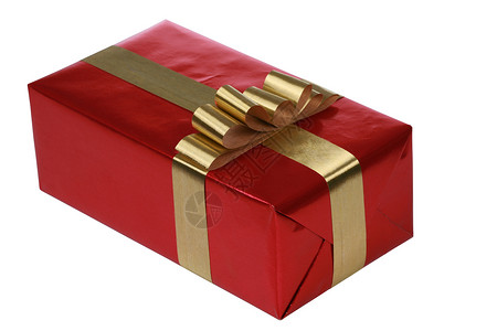 带金丝带的红礼礼包装礼物金子盒子丝带生日背景图片