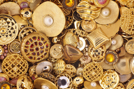 收藏按钮素材金金按钮团体纽扣金属衣服紧固件古董财富宏观收藏工艺背景