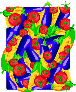 蔬菜类食物紫色产品茄子胡椒植物绿色蔬菜红色收成插画