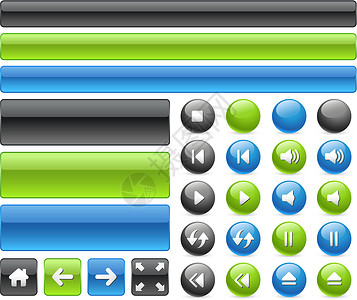蓝色音乐按钮Gel Web 按钮和音乐控制图标设计图片