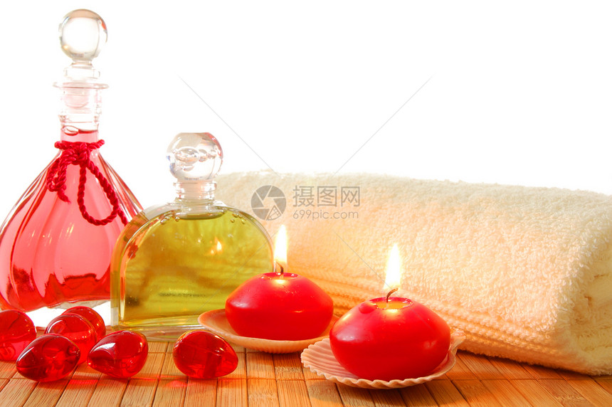 洗浴白色芳香香气健康红色花朵洗澡身体治疗毛巾图片