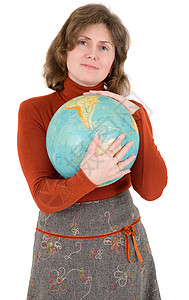 女人和地球仪背景图片