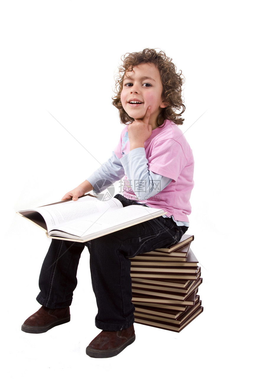 带书的孩子白色笔记本学习阅读学生婴儿童年儿童字母意义图片