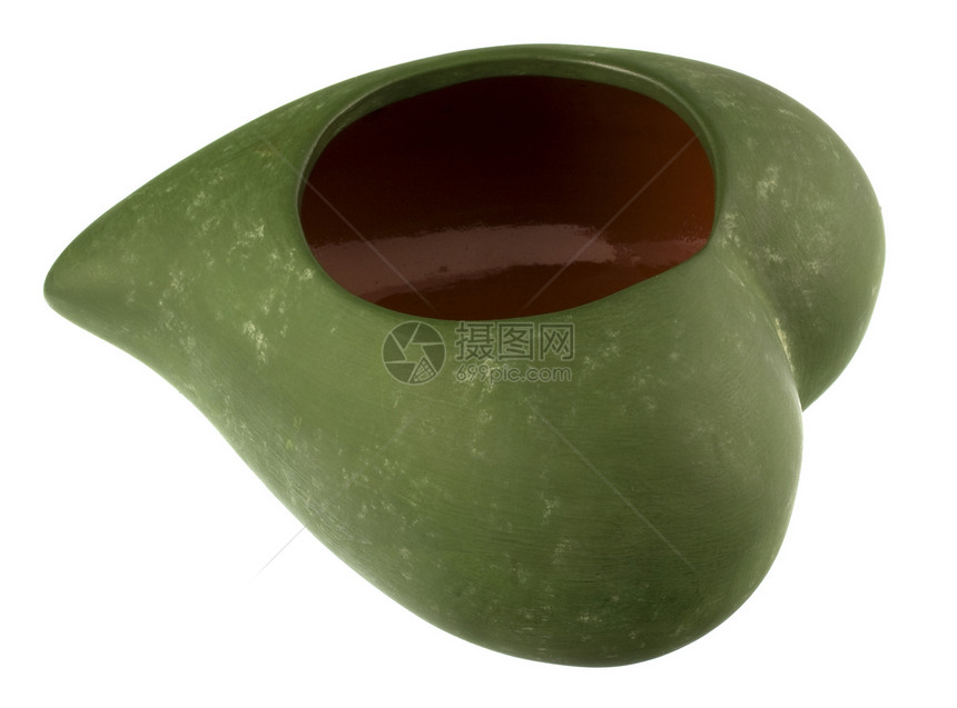 粘土叶形花碗叶子黏土陶器绿色棕色图片