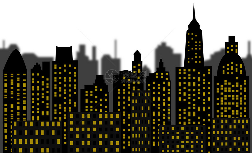 摩天大楼     现代城镇的全景高楼建筑学尖顶旅行概念多层插图建筑物窗户城市图片